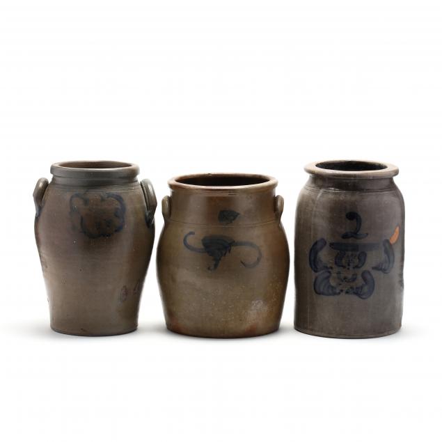 three-stoneware-cobalt-decorated-crocks