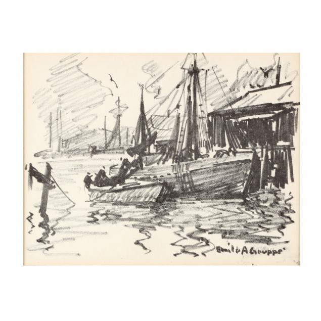 emile-gruppe-ma-1896-1978-harbor-sketch