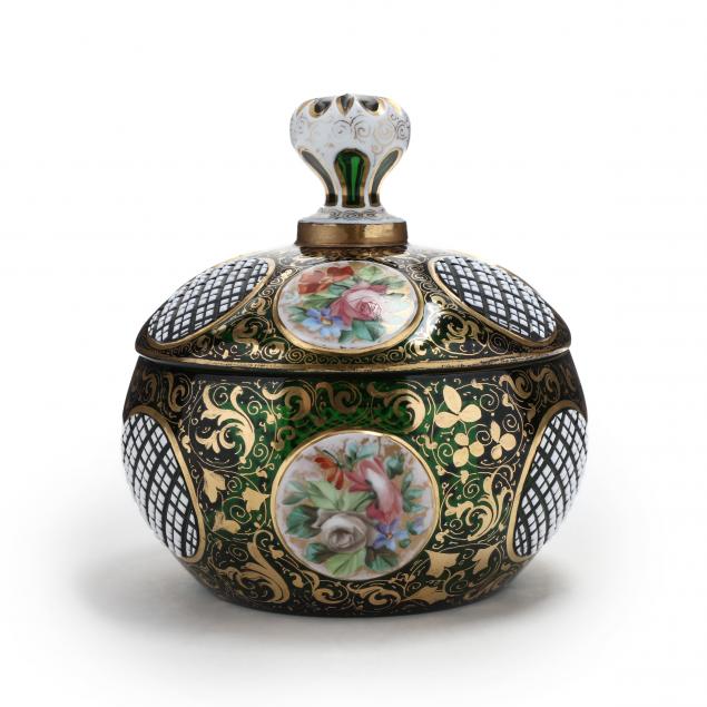 moser-emerald-green-and-painted-cabochon-lidded-sweet-meat-dish