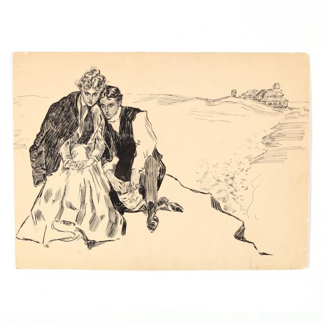 att-charles-dana-gibson-american-1867-1944-seated-couple-on-a-shore