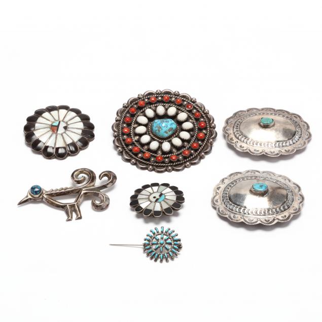 seven-southwestern-silver-and-gem-set-jewelry-items