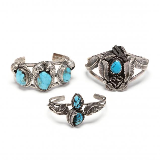 three-southwestern-silver-and-turquoise-cuff-bracelets