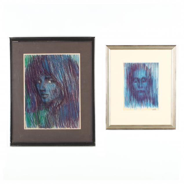 don-neiser-1918-2009-two-portrait-drawings-in-blue-and-purple-palettes