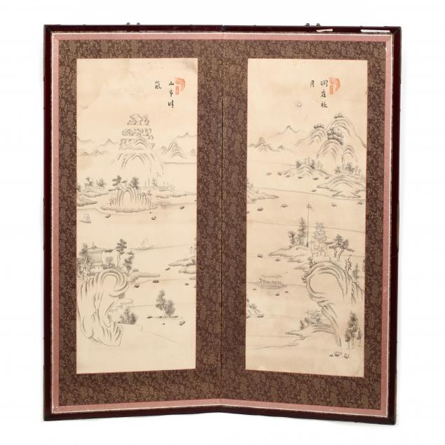 a-korean-two-panel-folding-screen-with-riverscape