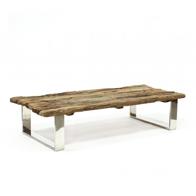 contemporary-driftwood-and-chrome-coffee-table
