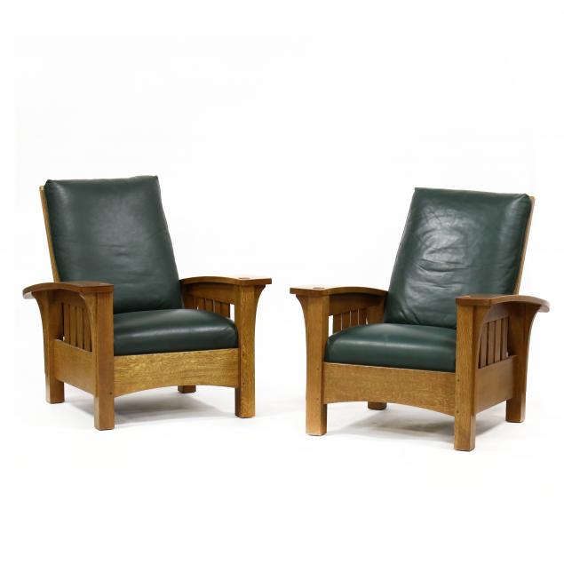 stickley-pair-of-contemporary-oak-and-leather-morris-chairs