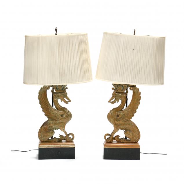 pair-of-carved-and-painted-wood-griffin-lamps