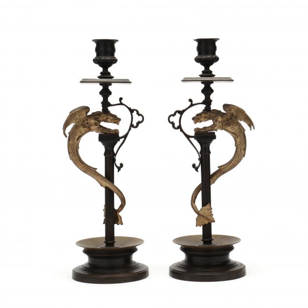 pair-of-gothic-revival-bronze-candlesticks