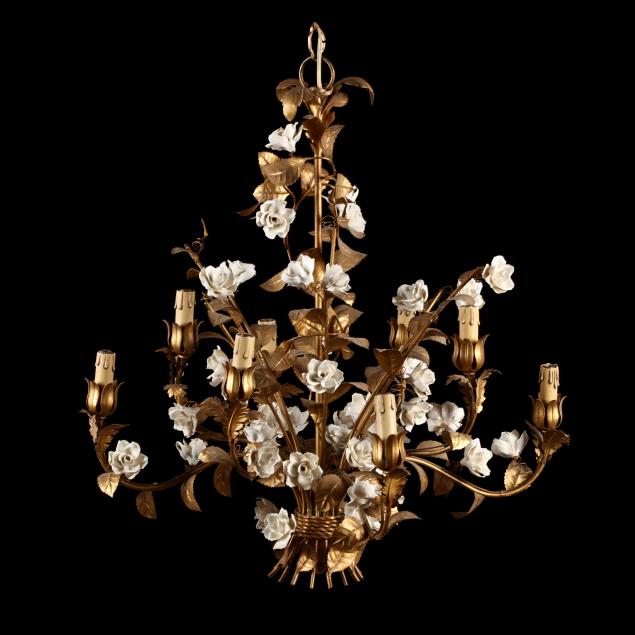 vintage-italian-gilt-metal-and-porcelain-chandelier