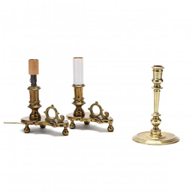 pair-of-brass-chamber-sticks-and-cw-candlestick