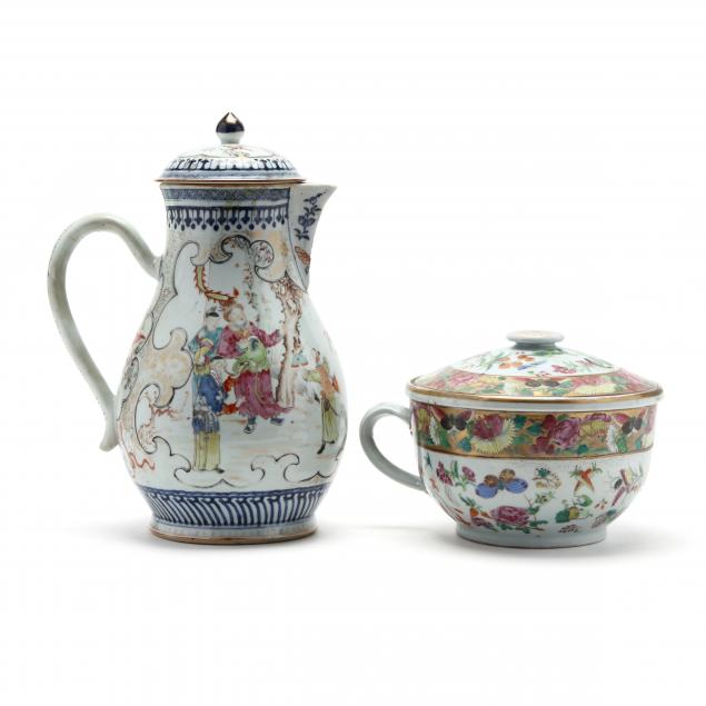 two-chinese-export-porcelains-cider-jug-and-cover-and-chamber-pot