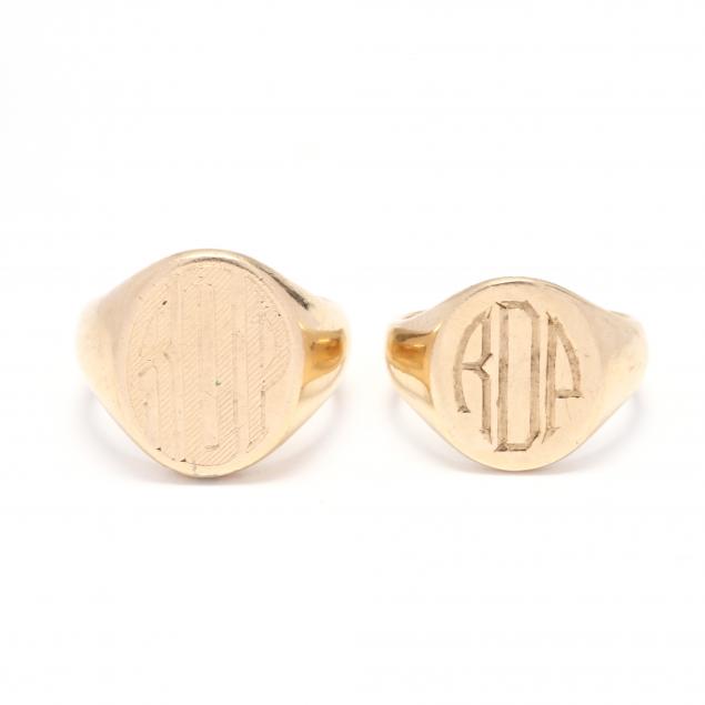 two-14kt-gold-signet-rings