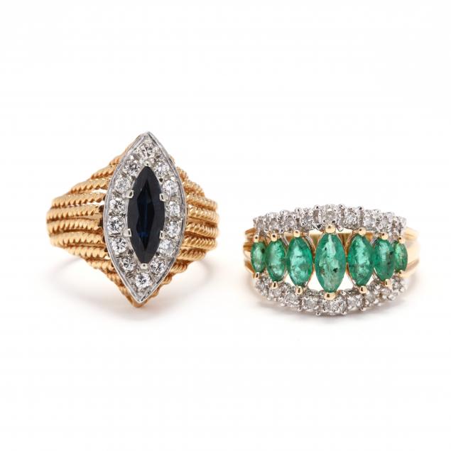 two-gold-gem-set-and-diamond-rings