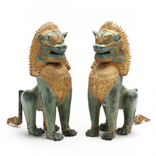a-pair-of-southeast-asian-gilt-bronze-temple-lions
