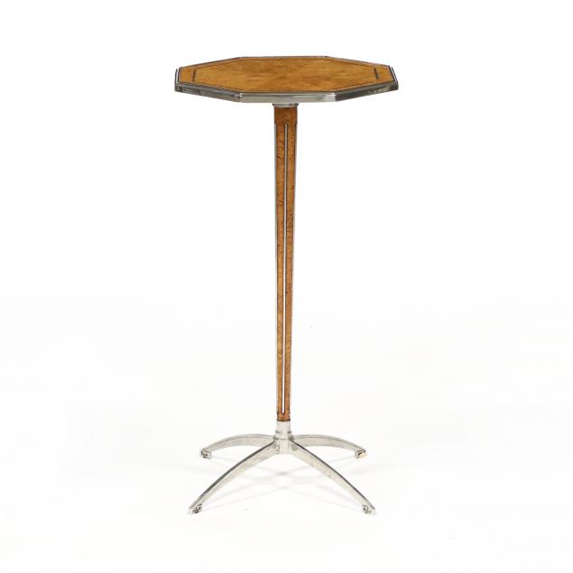 att-theodore-alexander-modernist-burlwood-and-steel-side-table