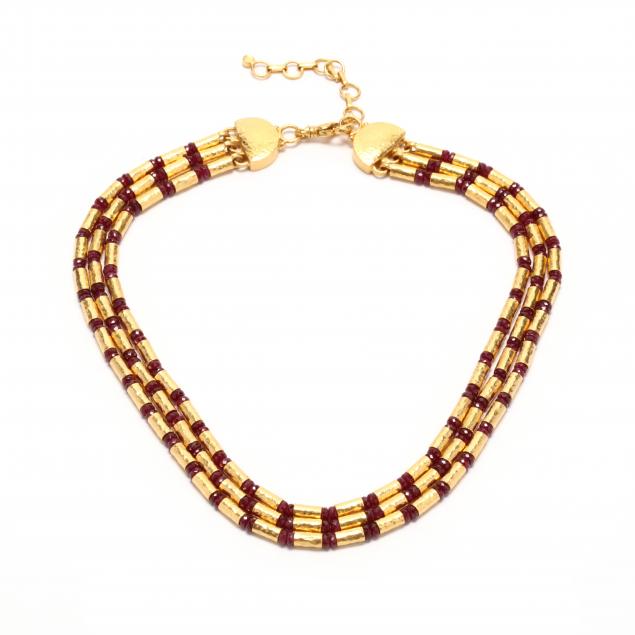 high-karat-gold-and-ruby-multi-strand-necklace-gurhan
