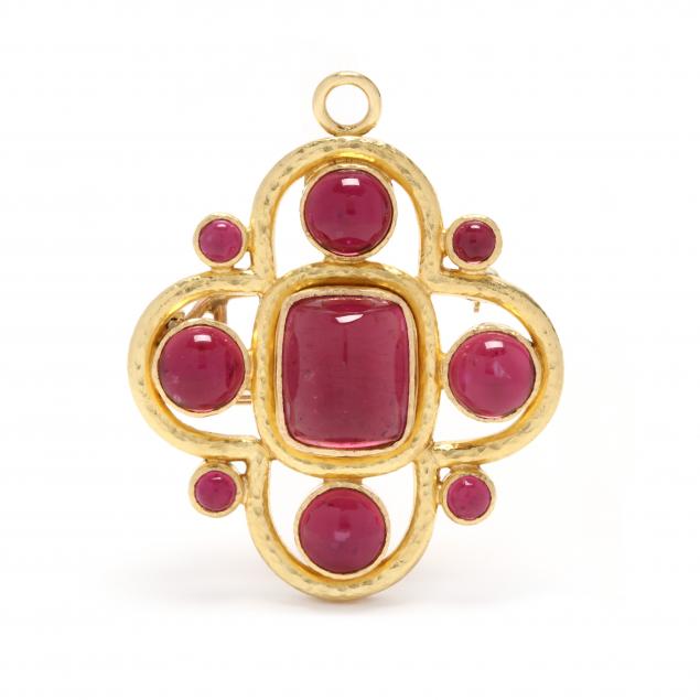 19KT Gold, Pink Tourmaline, and Mother-of-Pearl Brooch / Pendant ...