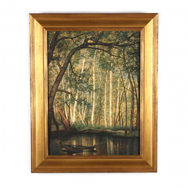 a-contemporary-painting-of-a-canoe-in-a-forest-glen