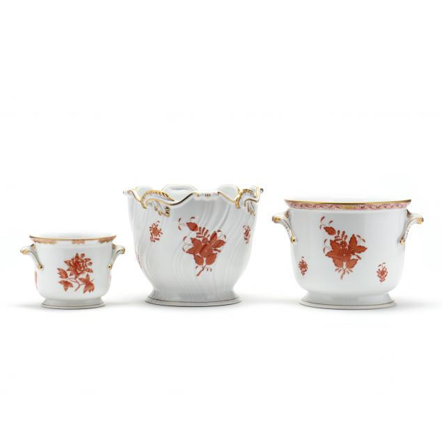 three-herend-chinese-bouquet-rust-porcelain-cachepots