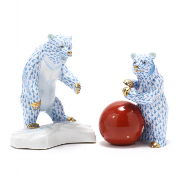 two-herend-porcelain-bear-figures
