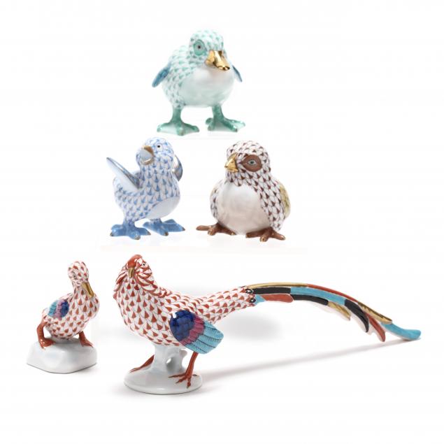 a-group-of-five-herend-porcelain-fowl