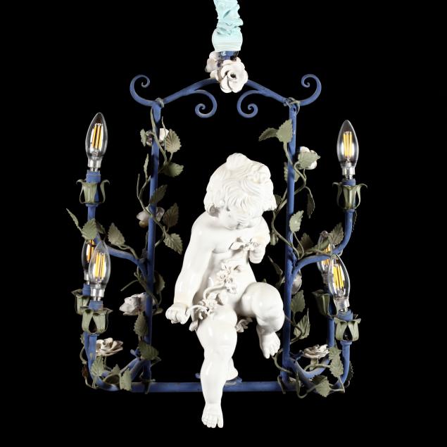 italian-tole-and-ceramic-cupid-chandelier