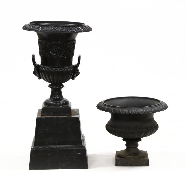 two-classical-style-cast-iron-garden-urns