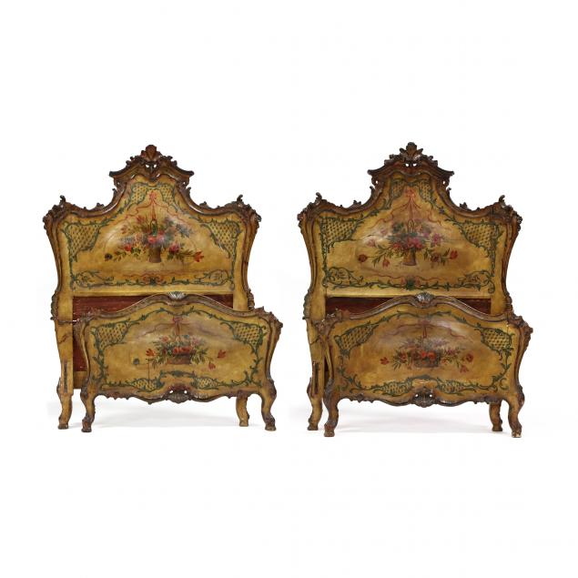 pair-of-continental-rococo-revival-antique-paint-decorated-twin-beds