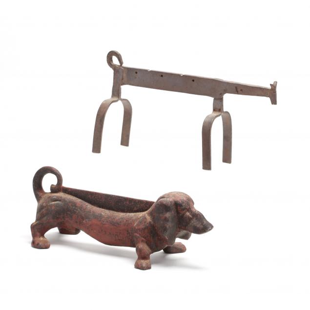 cast-iron-dachshund-boot-scraper-and-a-folk-art-andiron