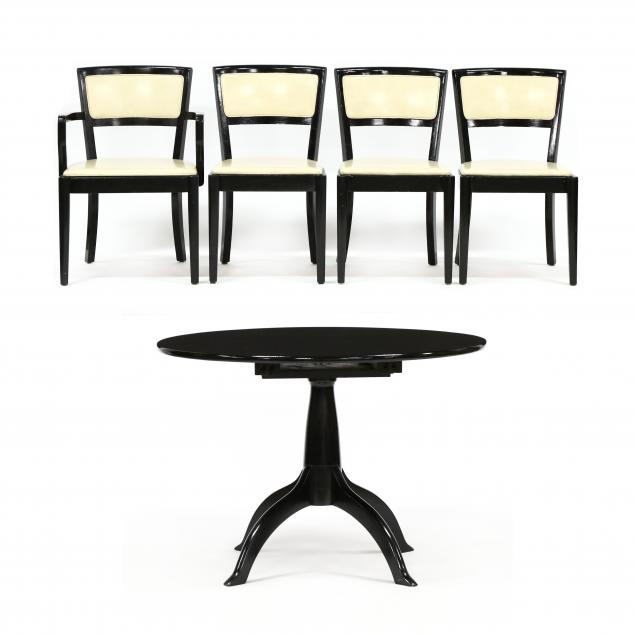 vintage-black-lacquered-dining-table-and-four-chairs