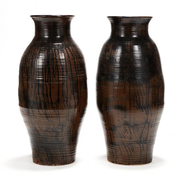 western-nc-pottery-clyde-gobble-nc-1932-2014-pair-of-floor-vases