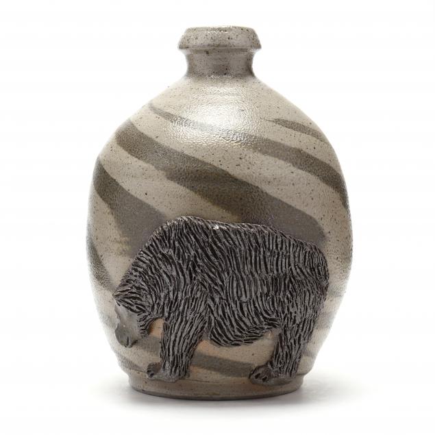 nc-folk-pottery-billy-ray-hussey-swirl-jug-with-bear