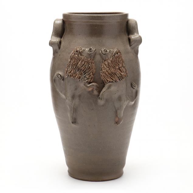 nc-pottery-billy-ray-hussey-dancing-lion-vase