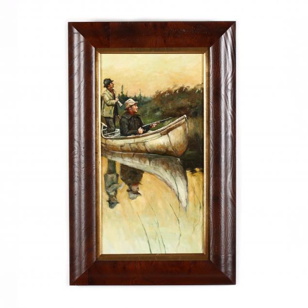 a-contemporary-painting-of-duck-hunters-in-a-canoe