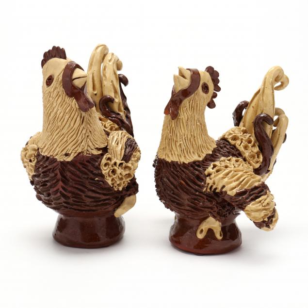 nc-folk-pottery-billy-ray-hussey-pair-of-chickens-hen-and-cock