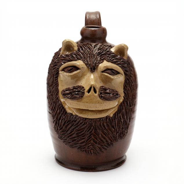 nc-folk-pottery-billy-ray-hussey-lamp-base-with-lion-mask