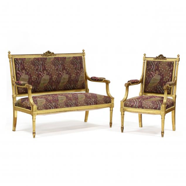 an-antique-louis-xvi-style-carved-and-gilt-settee-and-fauteuil