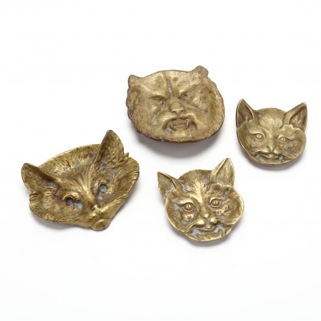 four-vintage-brass-cat-dishes