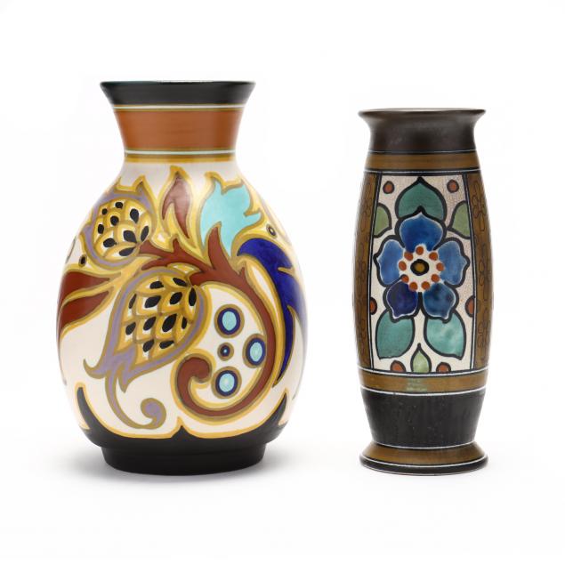 two-gouda-art-deco-pottery-vases