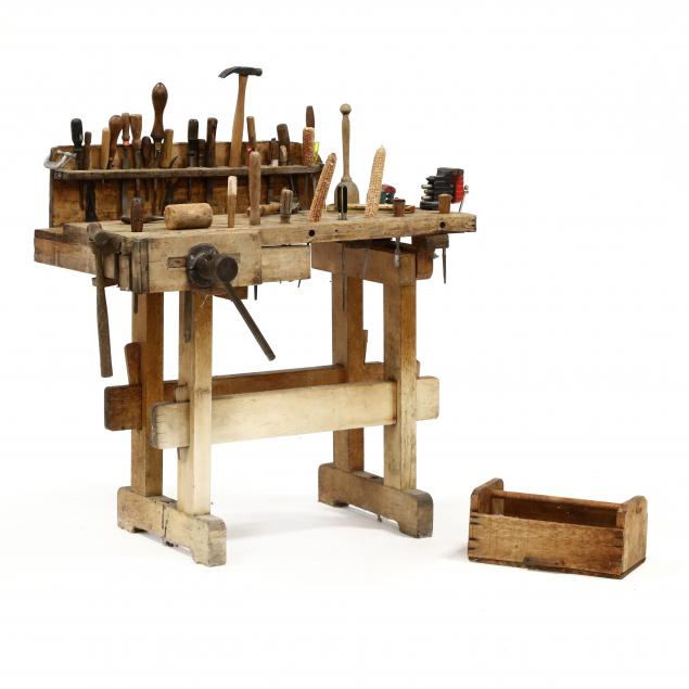 fred-h-craver-s-nc-1908-1993-small-vintage-work-bench-with-tools