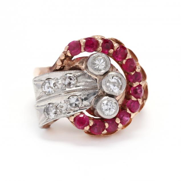 Retro 14K Bi Color Gold, Diamond, and Synthetic Ruby Ring (Lot 1058 ...