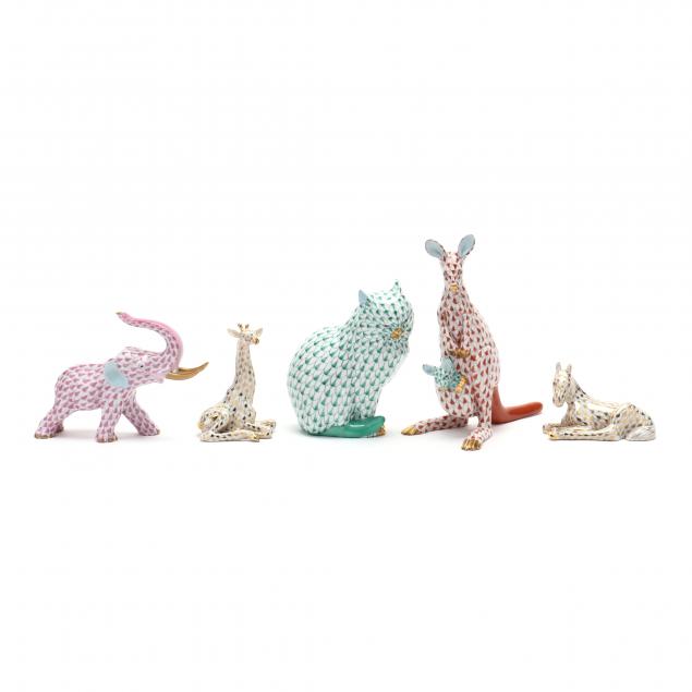 a-group-of-five-herend-porcelain-animals
