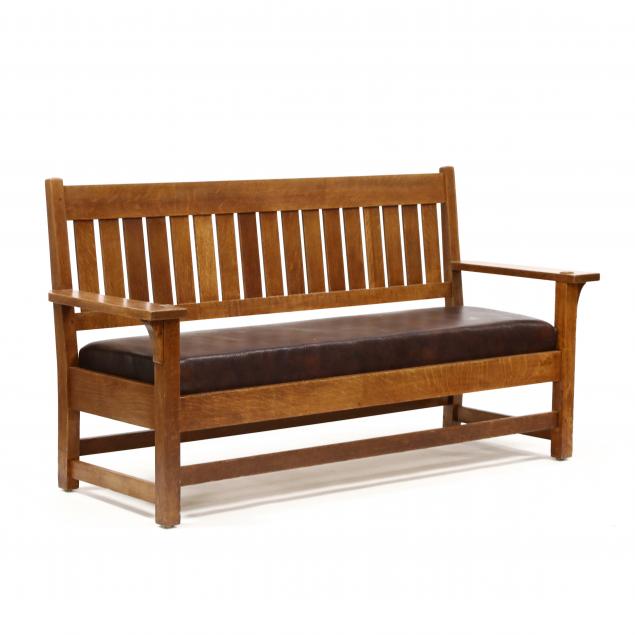 stickley-mission-oak-bench