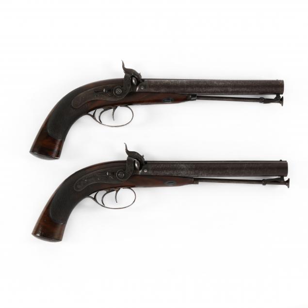 cased-pair-of-english-double-barrel-percussion-dueling-pistols-by-william-parker