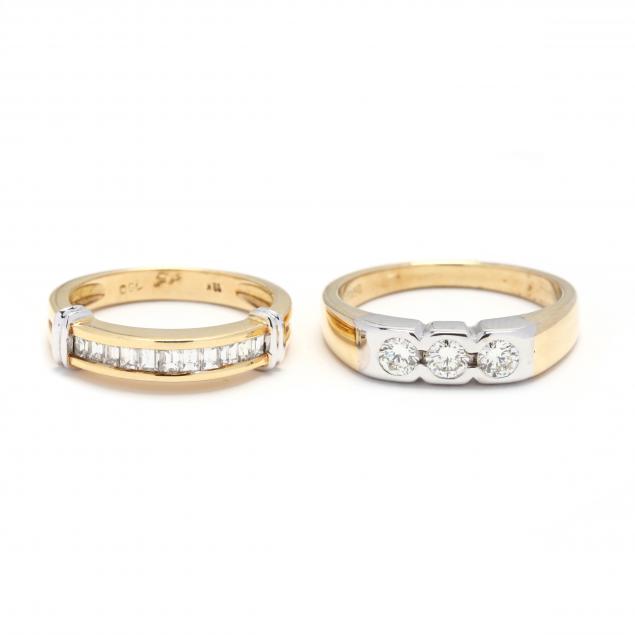 two-18kt-bi-color-gold-and-diamond-rings