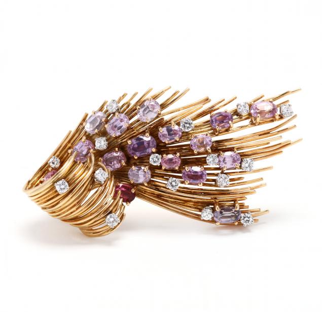 18KT Gold, Pink Sapphire, and Diamond Brooch (Lot 48 - The Important ...