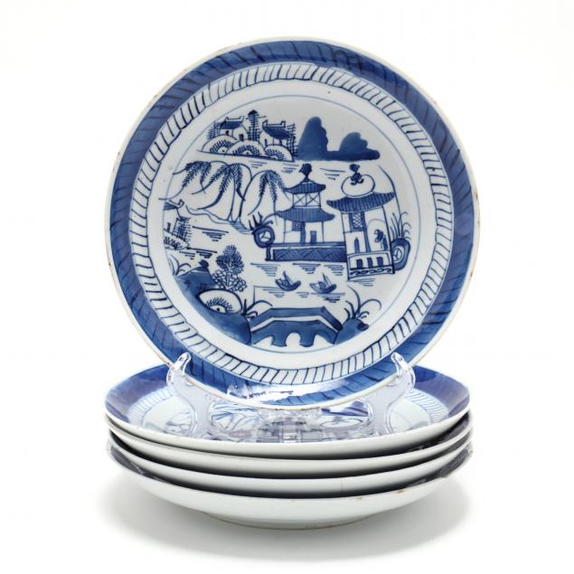 a-group-of-five-chinese-blue-canton-porcelain-plates