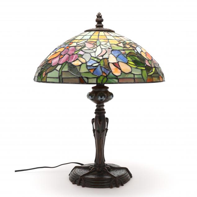 art-nouveau-bronze-table-lamp-with-stained-glass-shade