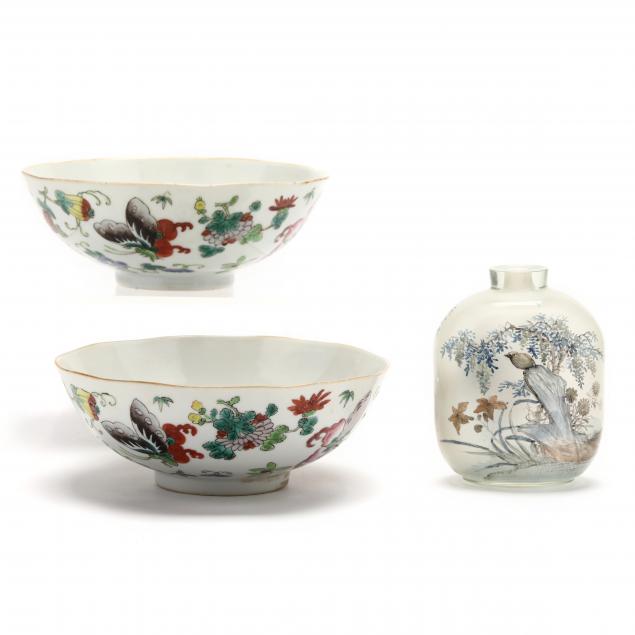 a-pair-of-chinese-famille-rose-bowls-and-large-snuff-bottle