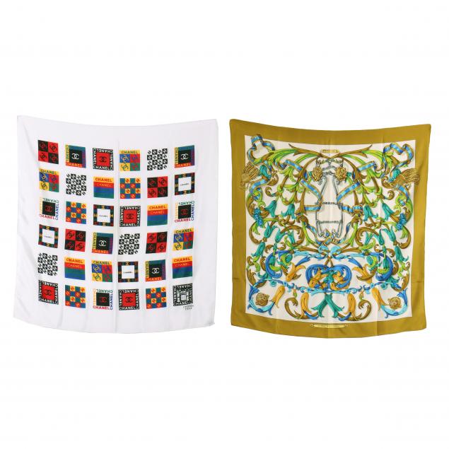 two-silk-fashion-scarves-hermes-and-chanel